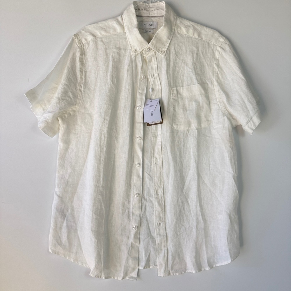 Porter & Ash Linen Shirt Mens Large White NEW Short Sleeve Button Down Pocket